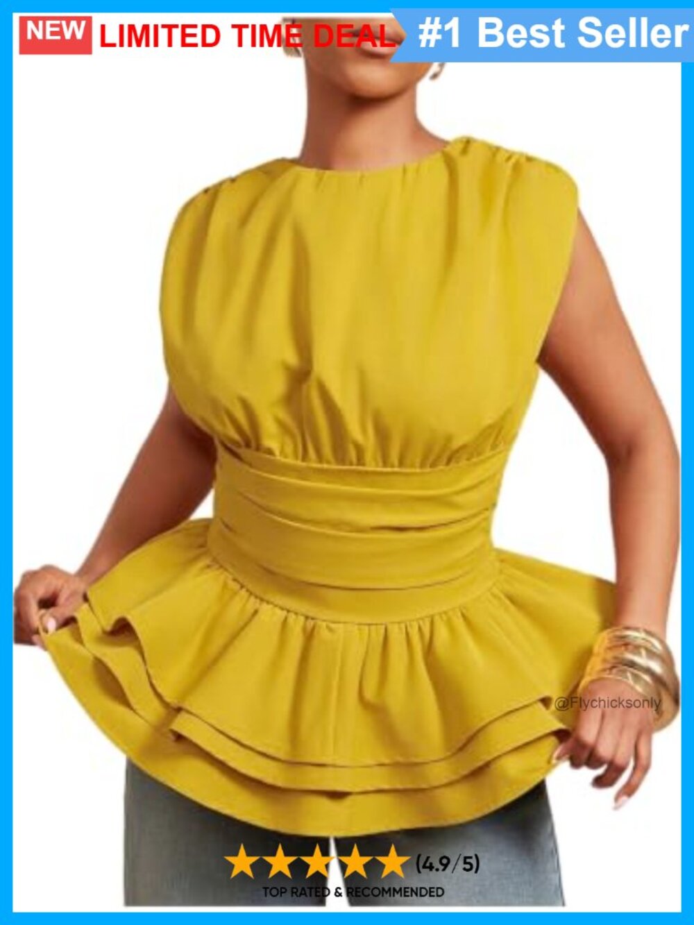 Verdusa Women's Peplum Blouse Ruched Layered Ruffle Sleeveless Zip Top